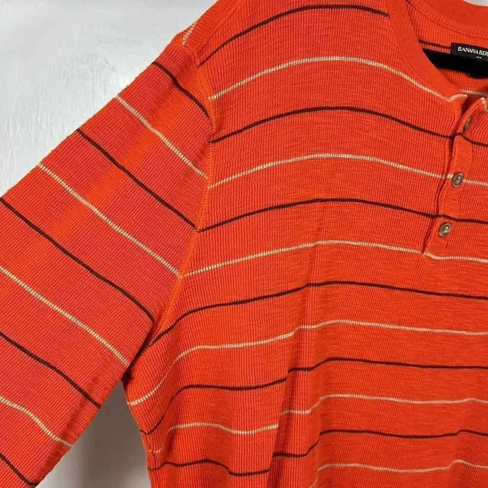 ❤️Last Chance Banana Republic Cotton Orange Striped Long Sleeve Shirt Size XXL